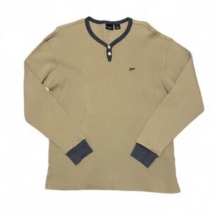 Vintage Y2K Guess Men's Henley Shirt Long Sleeve Size Large 100% Cotton